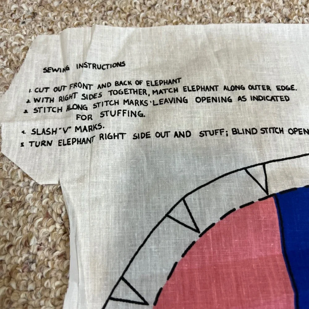 Vintage Pink Elephant Cut and Sew Fabric Panel Plush Toy DIY Craft